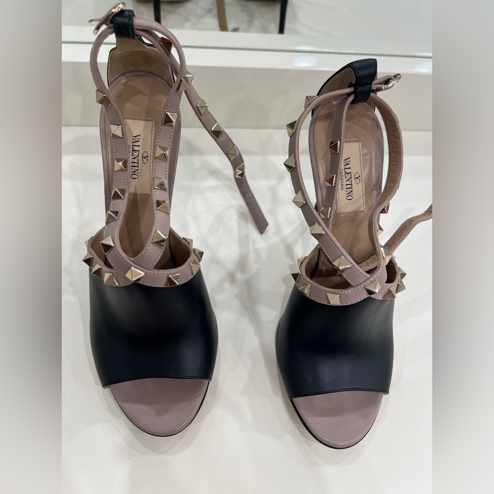 Valentino Black and Pink Studded Heels